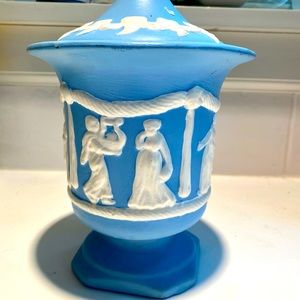 Greek style wedgewood blue vase with lid